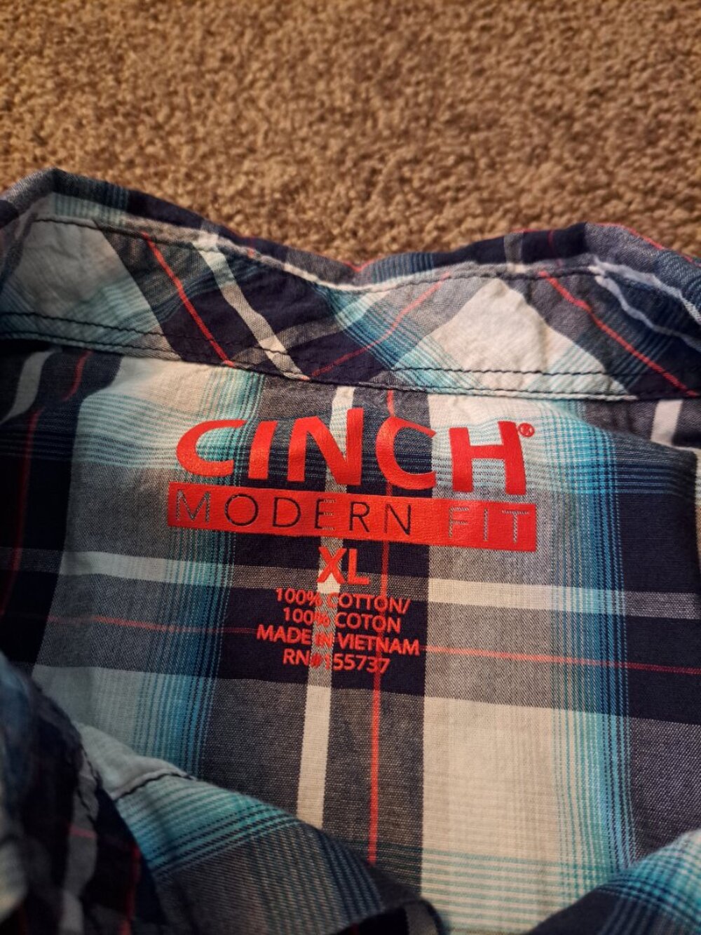 Cinch Blue & Red Plaid Pearl Snap Modern Fit Western Cowboy Long Sleeve Shirt - Picture 4 of 6